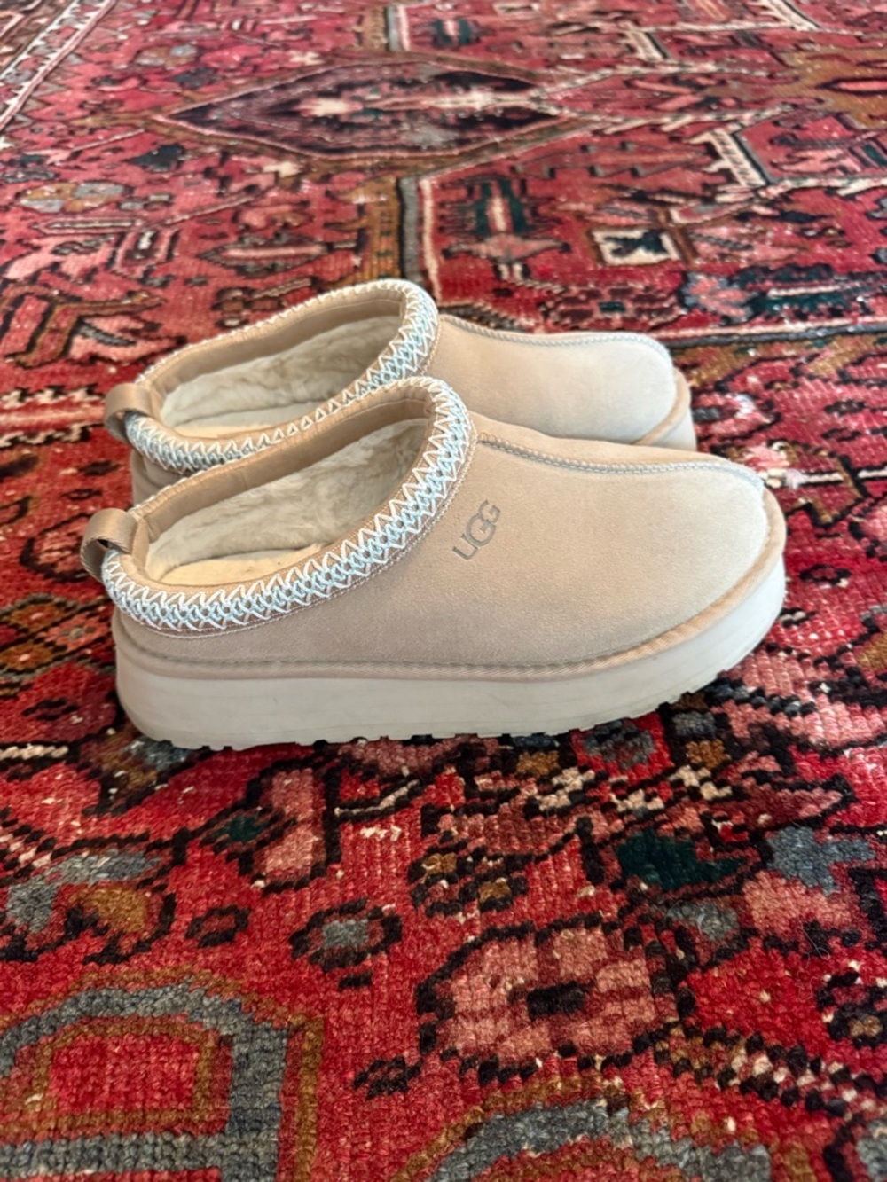 UGG Women's Cream Suede Slip-On Shearling Clog